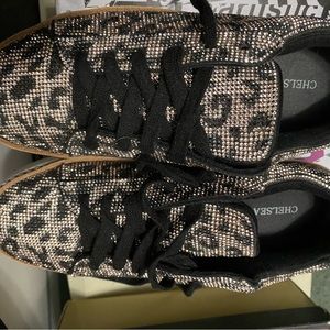 Chelsea & Violet Minie Leopard Print Jewel Platform Lace-up Sneakers